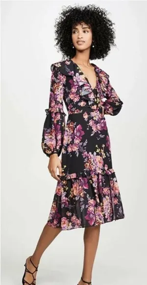 Amanda Uprichard Talulah Midi Dress Evening Blossom Floral Black thumbnail 1
