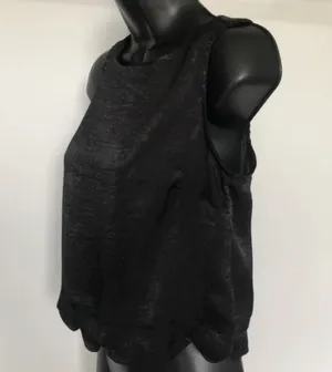 Monteau Los Angeles Black Scalloped Hem Crop Top, size Large thumbnail 2
