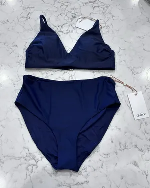 NWT Quince Deep Navy Italian V Neck Bikini Top & High Rise Bottoms Set Small thumbnail 1