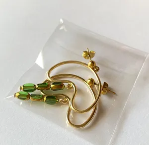 Handmade unique shaped green & gold glass beads chic dangle earrings💚🌞💚 thumbnail 3