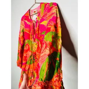 FARM RIO Pink Orange Floral Cotton A-Line Tie Waist Ombre Forest Mini Dress S thumbnail 6