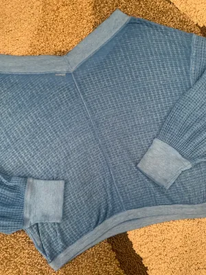 Free People Size XS, Blue Waffle Sweater Top thumbnail 7