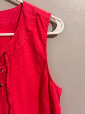 Tommy Bahama Women’s M Pink Lace-Up Sleeveless Shift Dress Linen Trim thumbnail 6