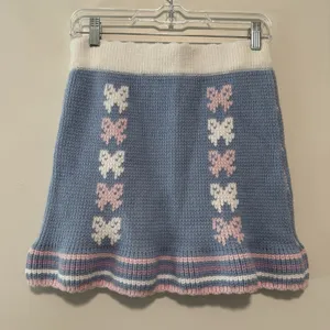 LoveShackFancy Hathaway Knit Mini Skirt Bow Print‎ in Blue Skies Coquette Girl thumbnail 7