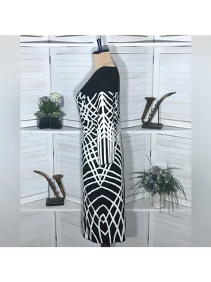 Y2K Black White Sweater Dress Avant Garde 3/4 sleeves artsy whimsi futuristic M thumbnail 6