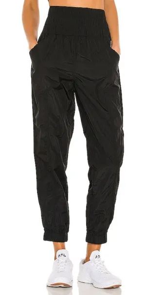 Free People Movement The Way Home Jogger Womens M Black High Rise Smocked Waist thumbnail 1