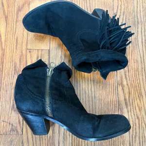 Sam Edelman Louie Black Suede Fringe Ankle Boots 6.5M Western Booties thumbnail 4
