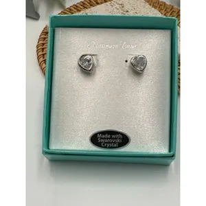 Swarovski NIB Silvertone Heart Post Earrings Clear Crystal Sparkle thumbnail 3