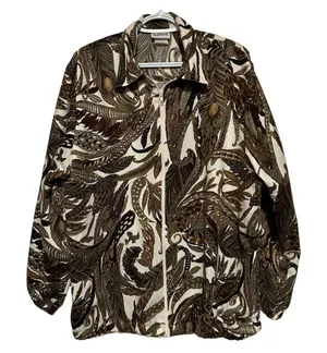 Bon Worth Women's Brown Cream Full Zip Soft‎ Jacket Size M thumbnail 1