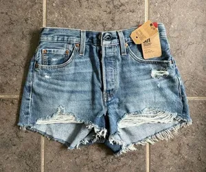 Levi's Blue Jean Shorts Distressed High-Waisted 501’s thumbnail 1
