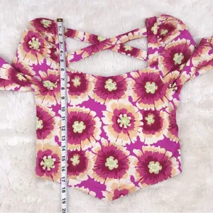 FREE PEOPLE Give Me‎ More Floral Crop Top Puff Sleeve Crisscross Back Small thumbnail 14