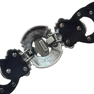 Chico's Genuine Leather Belt Silver And Gold Ornate Buckle Rodeo‎ Boho Luxury thumbnail 7