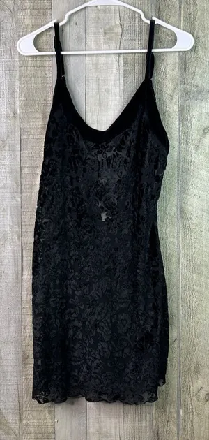 Victoria’s Secret Large Black Velvet & Mesh See Through Nightie Scoop Neck thumbnail 1