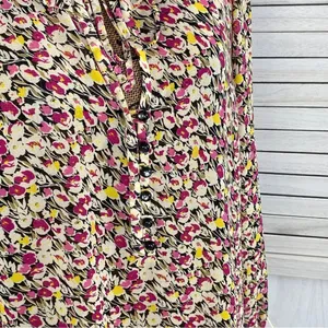 Loft Ann Taylor Ruffle Trim Tie Neck Floral‎ Chiffon Blouse Large Beige Pink thumbnail 6