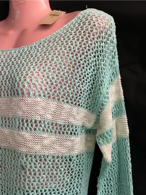American Eagle Light Mint Open-Knit Stripe Sweater SM NWT thumbnail 3