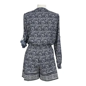 LOFT Romper Size 0 Blue White Paisley Print Long Sleeve‎ Roll Tab One Piece EUC thumbnail 16