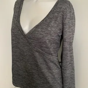 ROXY faux-wrap gray long sleeve V-neck thumbnail 2