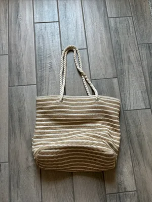 Rip Curl Beige and White Striped Rope Tote with Black Tassel thumbnail 5