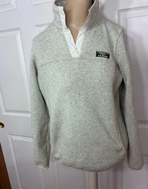 L.L. Bean Women’s Pullover Sweater Fleece off white tan Jacket XS thumbnail 1