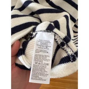 J.Crew Emilie Patch-Pocket Cardigan Sweater Navy White Striped Gold Button XL thumbnail 4