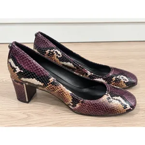 Donald Pliner Snakeskin Pumps Size 8 Burgundy Plum Brown Block Heel new thumbnail 5