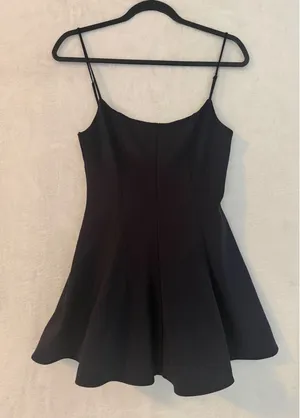 Zara‎ Black Fit and Flare Mini Dress with White Ruffle Hem Size M 8021/555/422 thumbnail 1