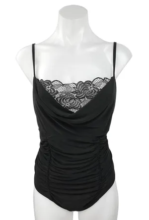 Boohoo Black Spaghetti Strap Cowl Neck Lace Cami Camisole Bodysuit Top Size 16 thumbnail 1