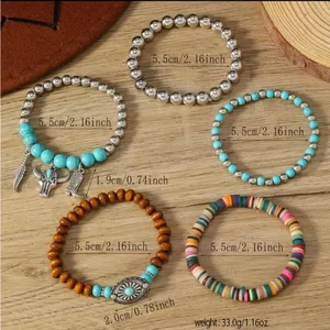 Western Style Lovely Vibrant Turquoise Stone Beaded Stretch‎ Bracelet Elegant thumbnail 6
