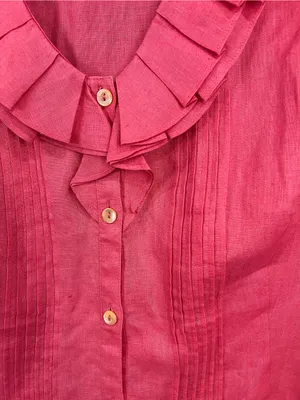 Lafayette 148 100% Linen Pink Ruffled Collar Button-Front Blouse size 14 thumbnail 3
