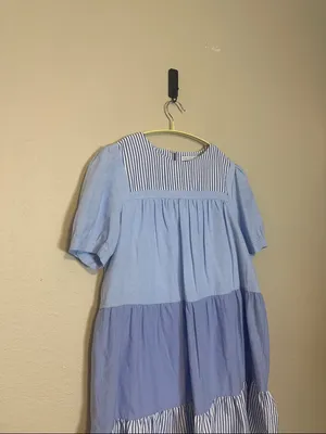 English Factory Light Blue and White Striped Mini Dress Size‎ Medium thumbnail 3