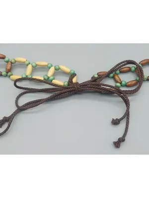 Boho Wood Beaded Tie Belt Green Brown Cream Adjustable Hippie Festival thumbnail 11