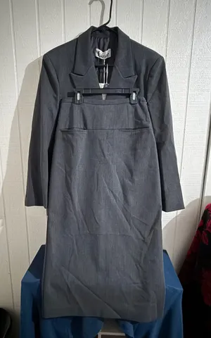 Lake Charcoal Gray Double Breasted Blazer and Midi Skirt Suit Set Made in Korea thumbnail 1