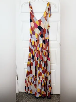 THML Multicolor Abstract V-Neck Sleeveless Rayon Maxi Dress Sz Medium thumbnail 7
