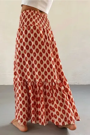 Rosa Clothing Boho Geometric Print Maxi Skirt Tiered A-Line Flowy Skirt medium thumbnail 1