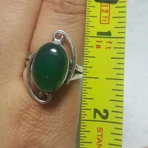 Natural Green Onyx 925 Silver Gemstone Ring Size 7.5 thumbnail 3
