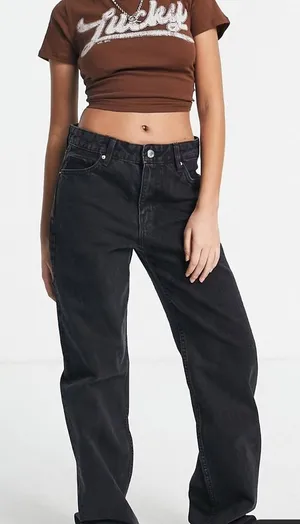 ASOS New Bershka Petite high‎ waist dad jeans in black thumbnail 1