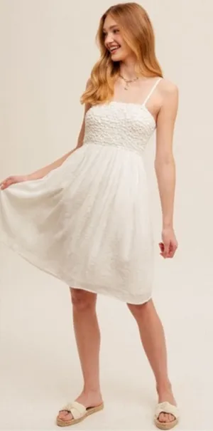 Hem & Thread NEW White Babydoll Smocked Mini Dress Sundress Size Medium thumbnail 1