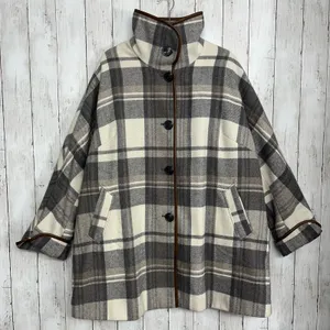 Woman Within Gray Black White Plaid Lined Button Up Winter Jacket Coat 18W thumbnail 2