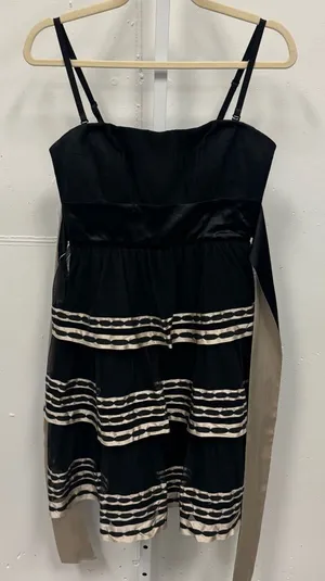 Y2K BCBGMaxAzria Silk Strapeless‎ Mini Tiered Babydoll Dress with Tie Black Sz 6 thumbnail 1