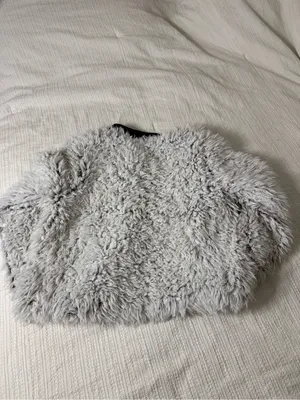 Love Token Girls Faux Fur Jacket in Light Gray with Black Collar thumbnail 3