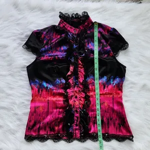 Baby Phat -257 Y2K satin like lace and sequin blouse hot pink and‎ black Large thumbnail 11