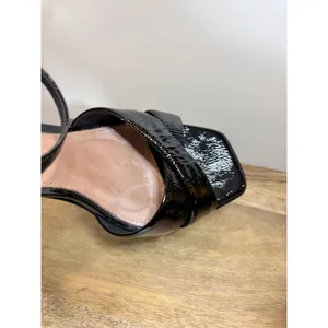 Maeve Black Patent Leather Platform Sandals 40 Block Heel 70s Disco Bratz thumbnail 9