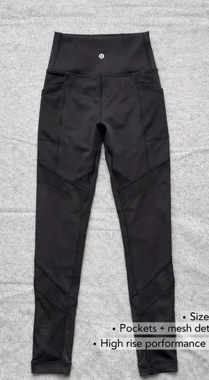 Lululemon Leggings Women Size 8 Black Mesh Panels Pockets High Rise 25" Gym Run thumbnail 2
