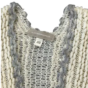 Anthropologie Crochet Bell Sleeve Cardigan Cream Gray Boho Oversized Knit thumbnail 2