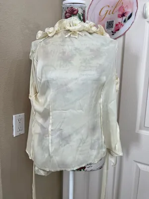 3sixteen silk Cream vintage Ruffle Wrap-Style Blouse size L thumbnail 6