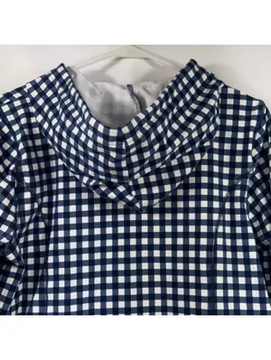 J.Crew Navy White Gingham Full Zip Hoodie Women’s Medium thumbnail 6