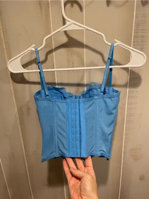 Cute baby blue lace mesh longline corset bustier coquette fairy crop thumbnail 3