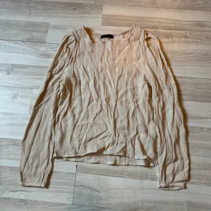 Crinkle Square Neck Long Sleeve Top Tan thumbnail 1