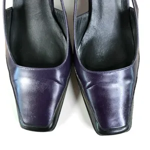 COACH VTG Italian Leather Slingback Pump Heels Sz 8 B Black/Plum Party Rare Y2K thumbnail 4