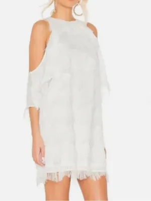 Elliatt White Cold-Shoulder Fringe Mini Dress thumbnail 3